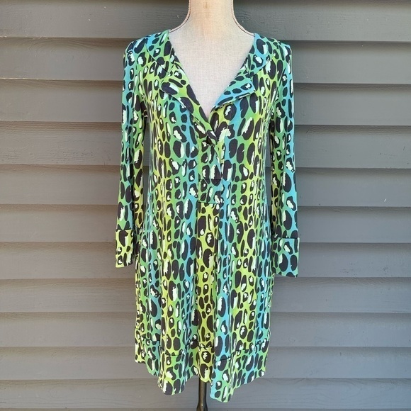 Diane von Furstenberg DVF Gaby Spotted Frog Animal Print Silk Shift Dress Size 6 - Picture 8 of 8
